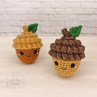 free crochet acorn amigurumi plushies for DIY fall decor, cottagecore style, and handmade gifts