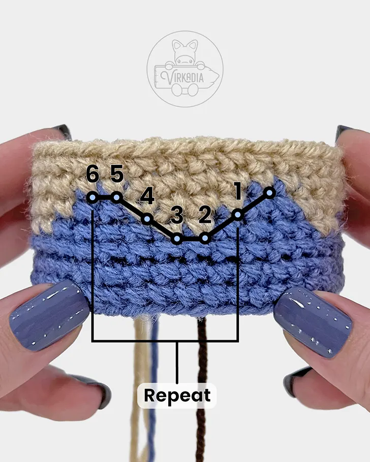 free crochet drip glaze pot amigurumi pattern chart of how to slip stitch a border between the color changes