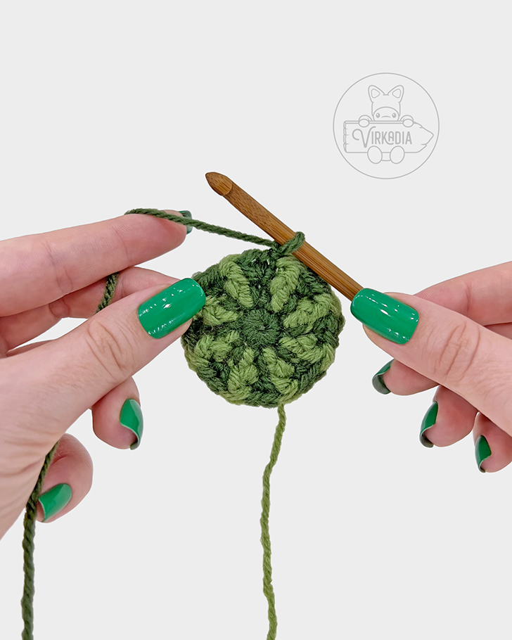 plant amigurumi pattern tutorial of how the first three rounds should look