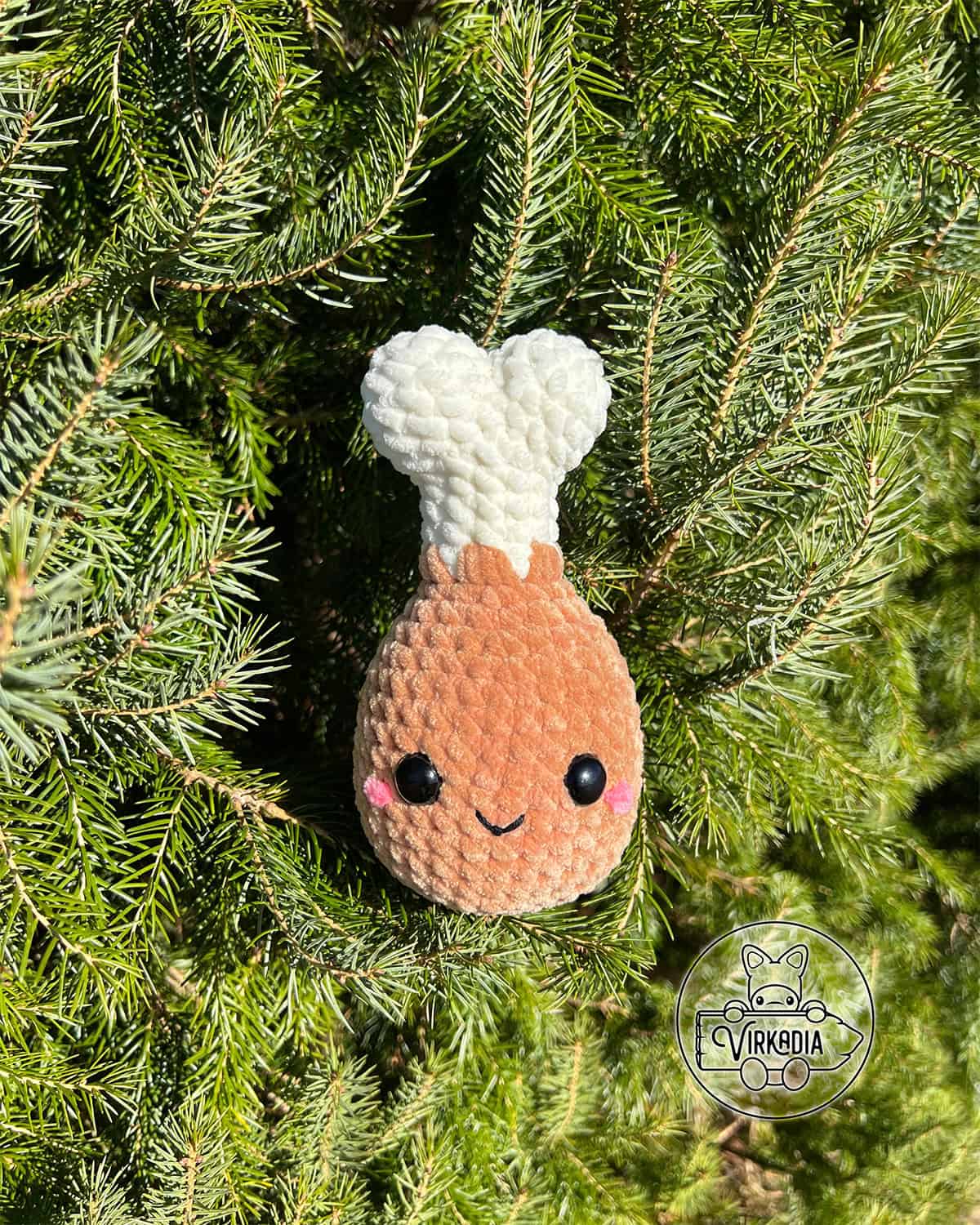 free crochet turkey leg amigurumi plushie in chunky yarn for Thanksgiving decorations, DIY fall decor, and handmade gifts
