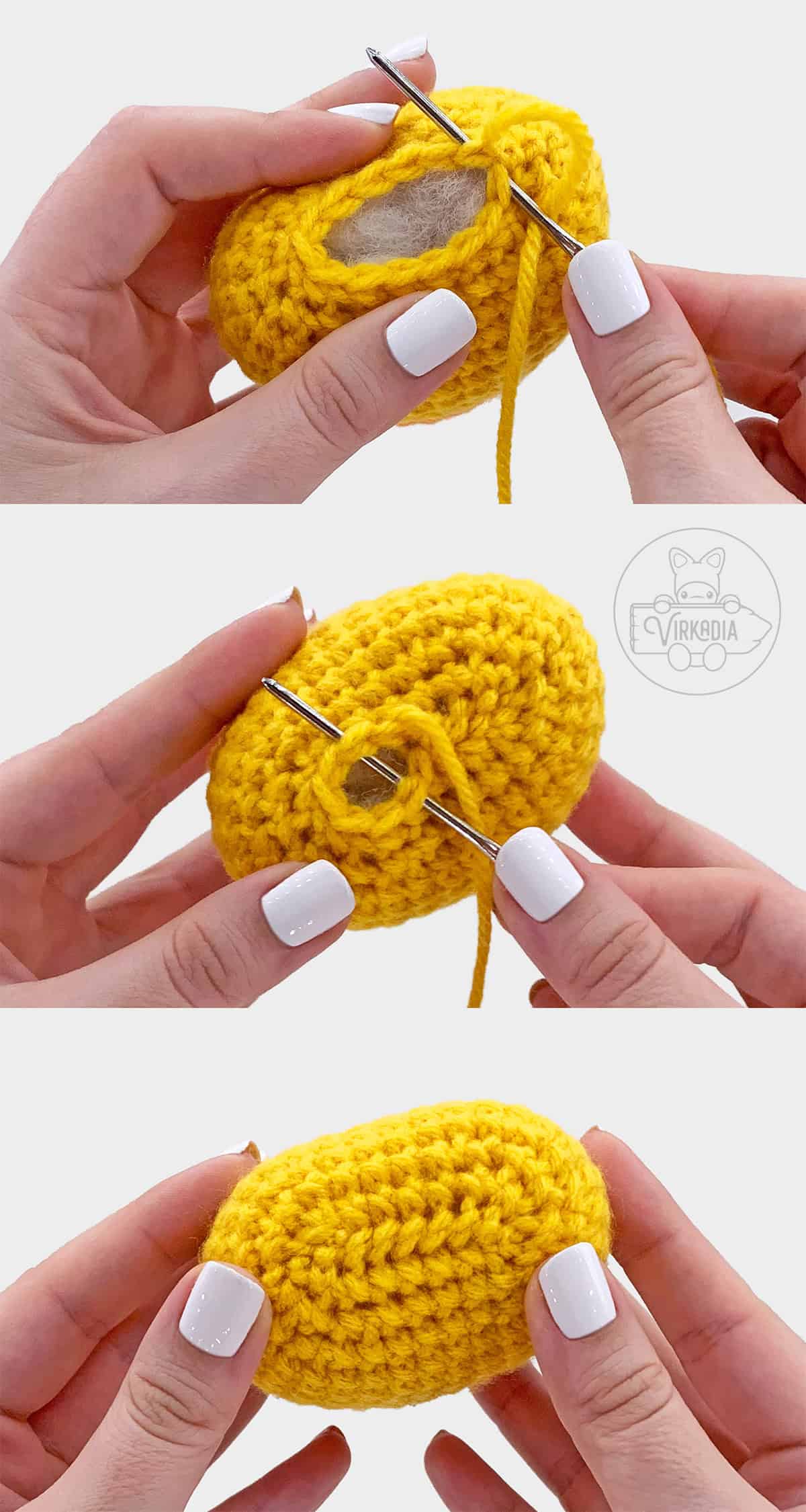 free amigurumi pattern tutorial of how to sew the bottom closed