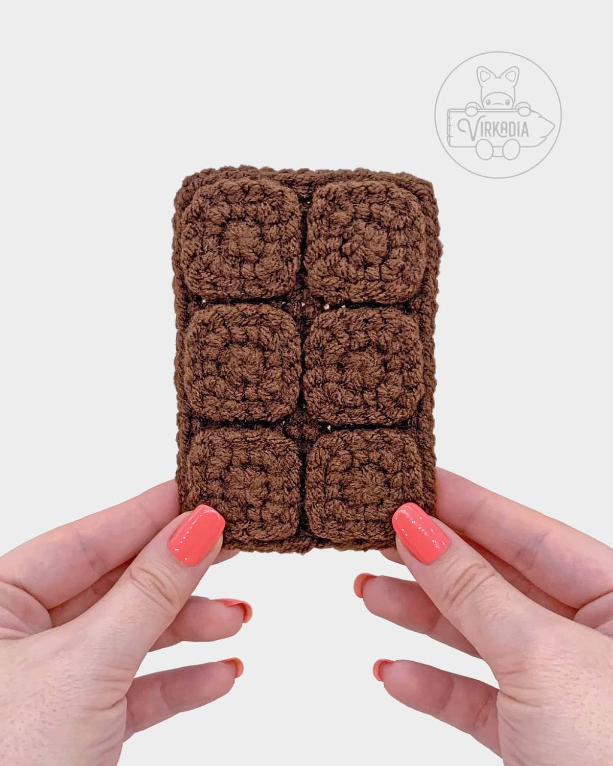 free crochet chocolate bar amigurumi pattern tutorial of how the front should look with all pieces attached