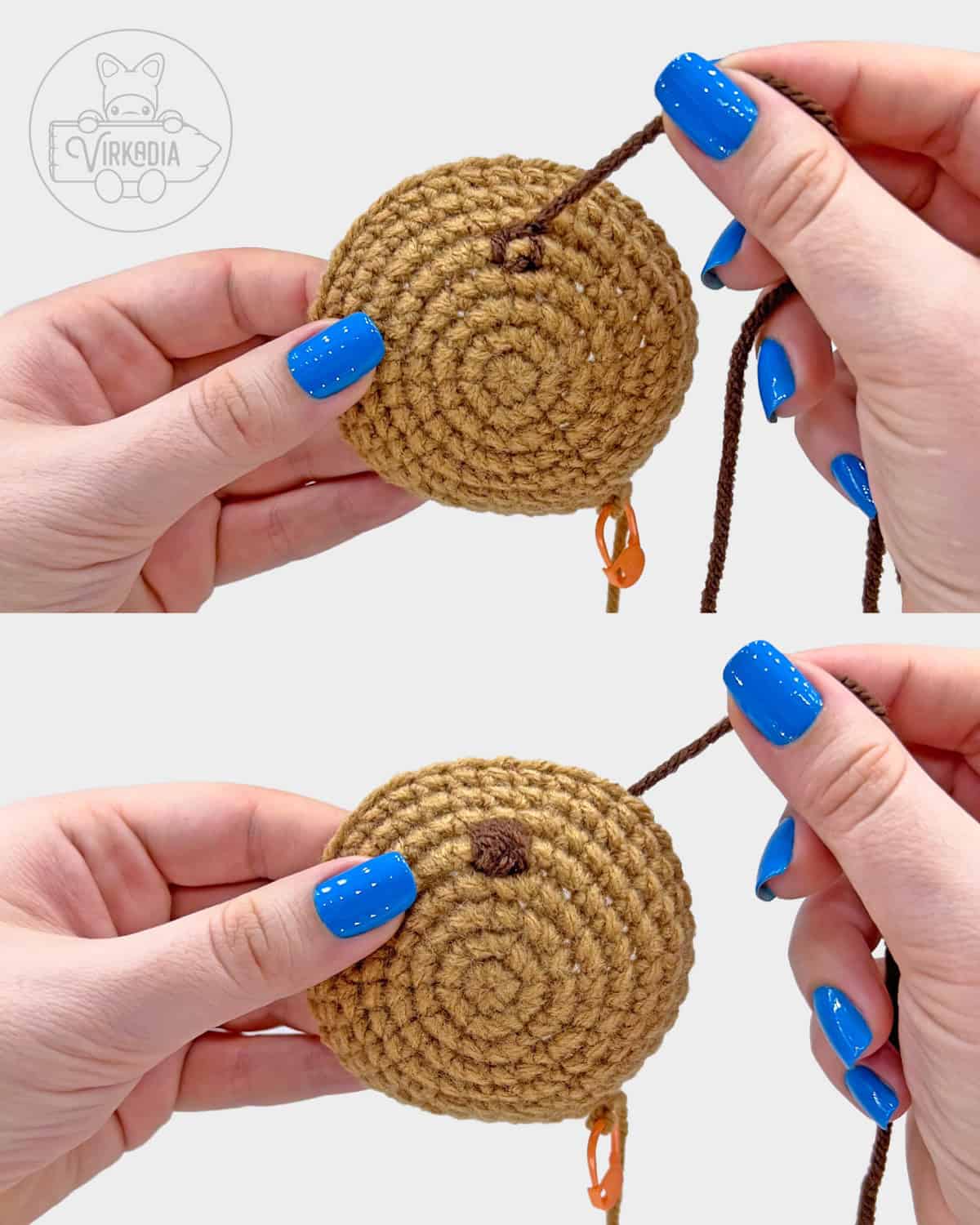 free crochet cookie ice cream sandwich amigurumi pattern tutorial of how to embroider the chocolate chips