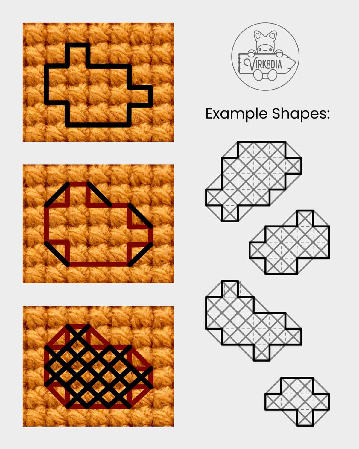 free amigurumi pattern diagram of how to embroider the spots and different example shapes