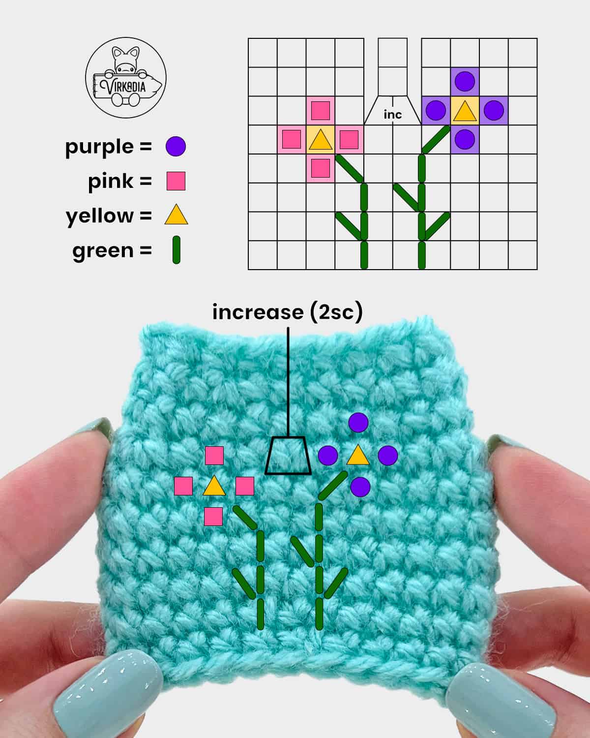free amigurumi pattern tutorial demonstration of how to cross stitch flowers onto your piece