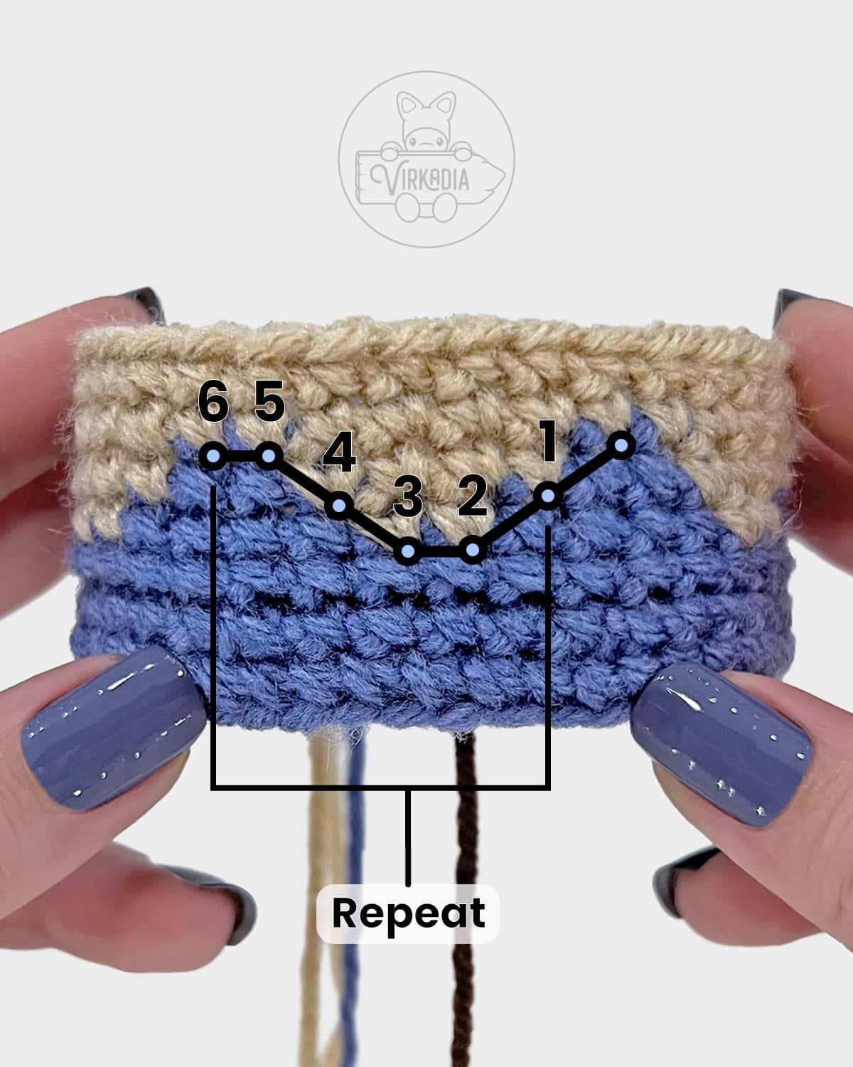 free crochet drip glaze pot amigurumi pattern chart of how to slip stitch a border between the color changes