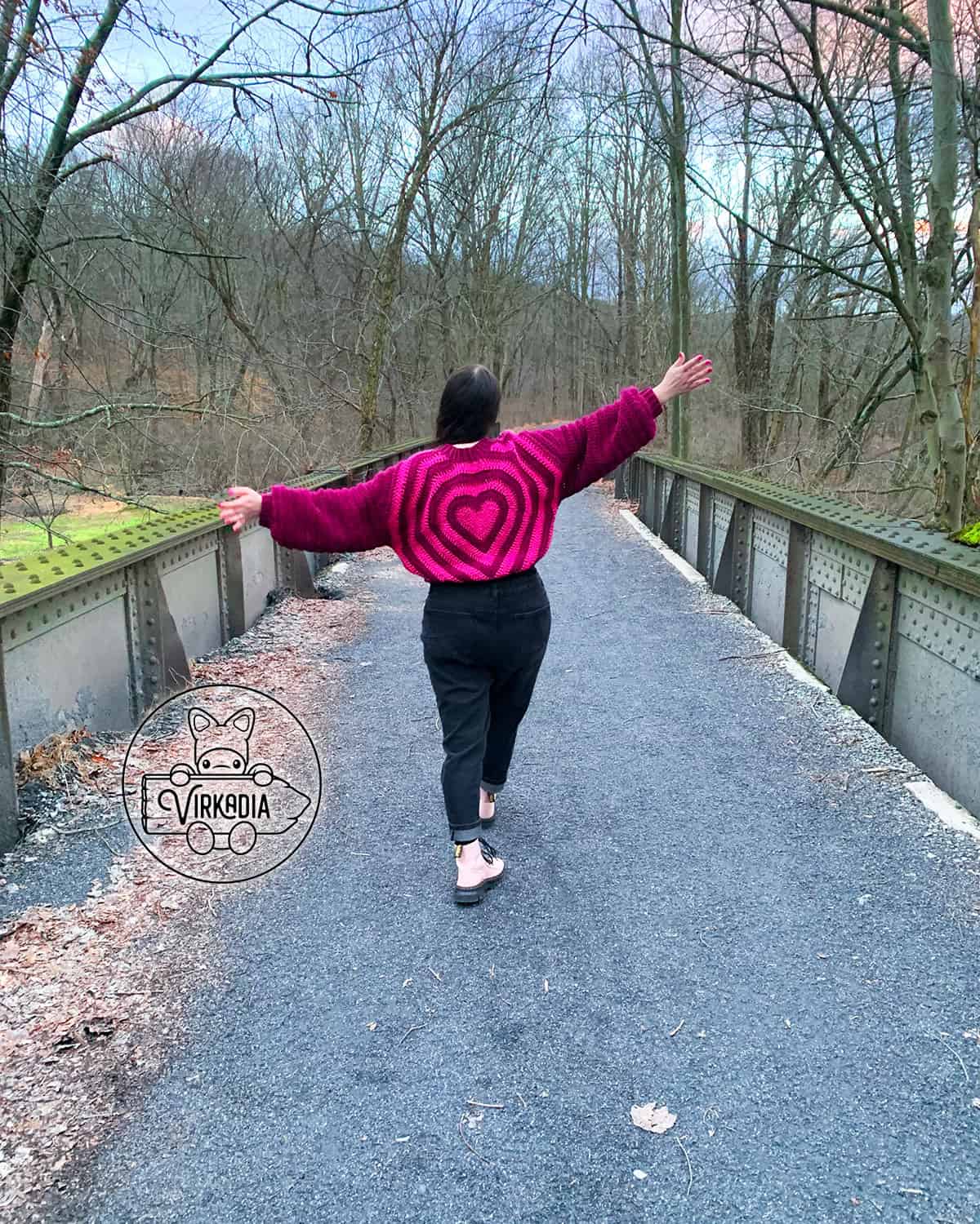 free crochet heart sweater pattern from the back for Valentine's Day, romantic gifts, and holiday clothing