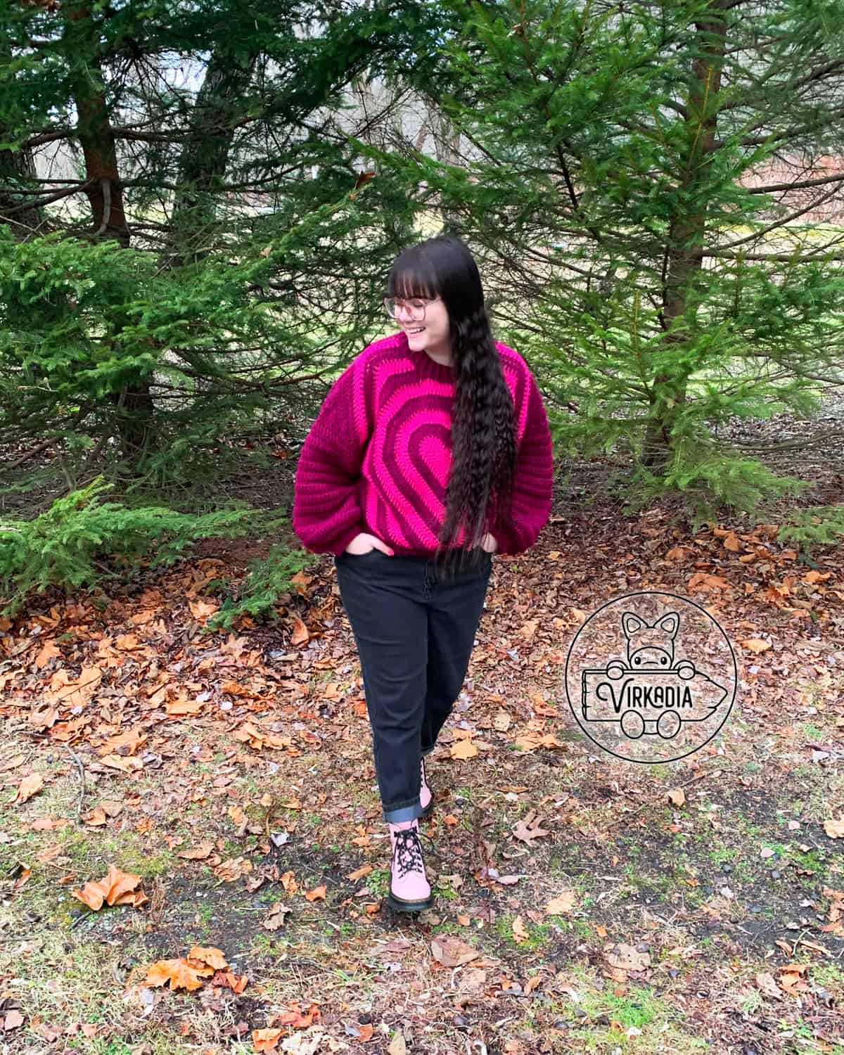 free crochet heart sweater pattern photographed candidly for Valentine's Day, romantic gifts, and holiday clothing