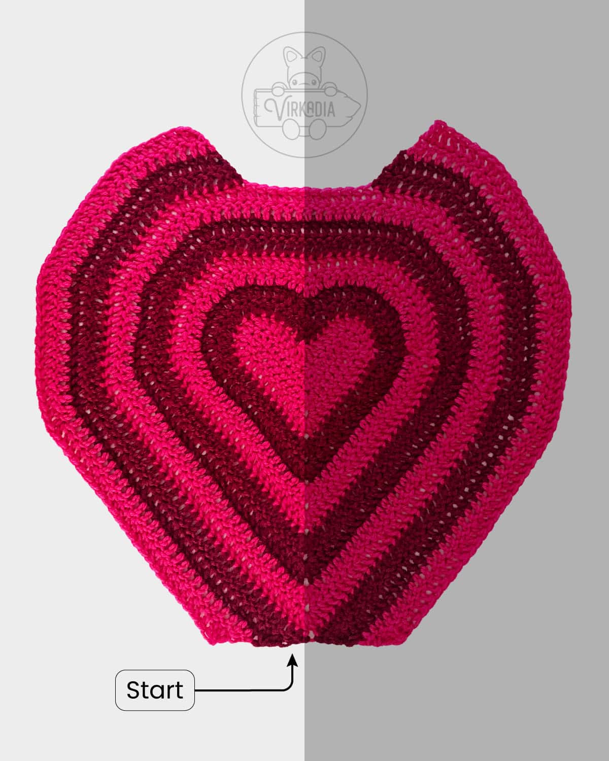 free crochet heart sweater tutorial of the first 4 rounds on the dominant side