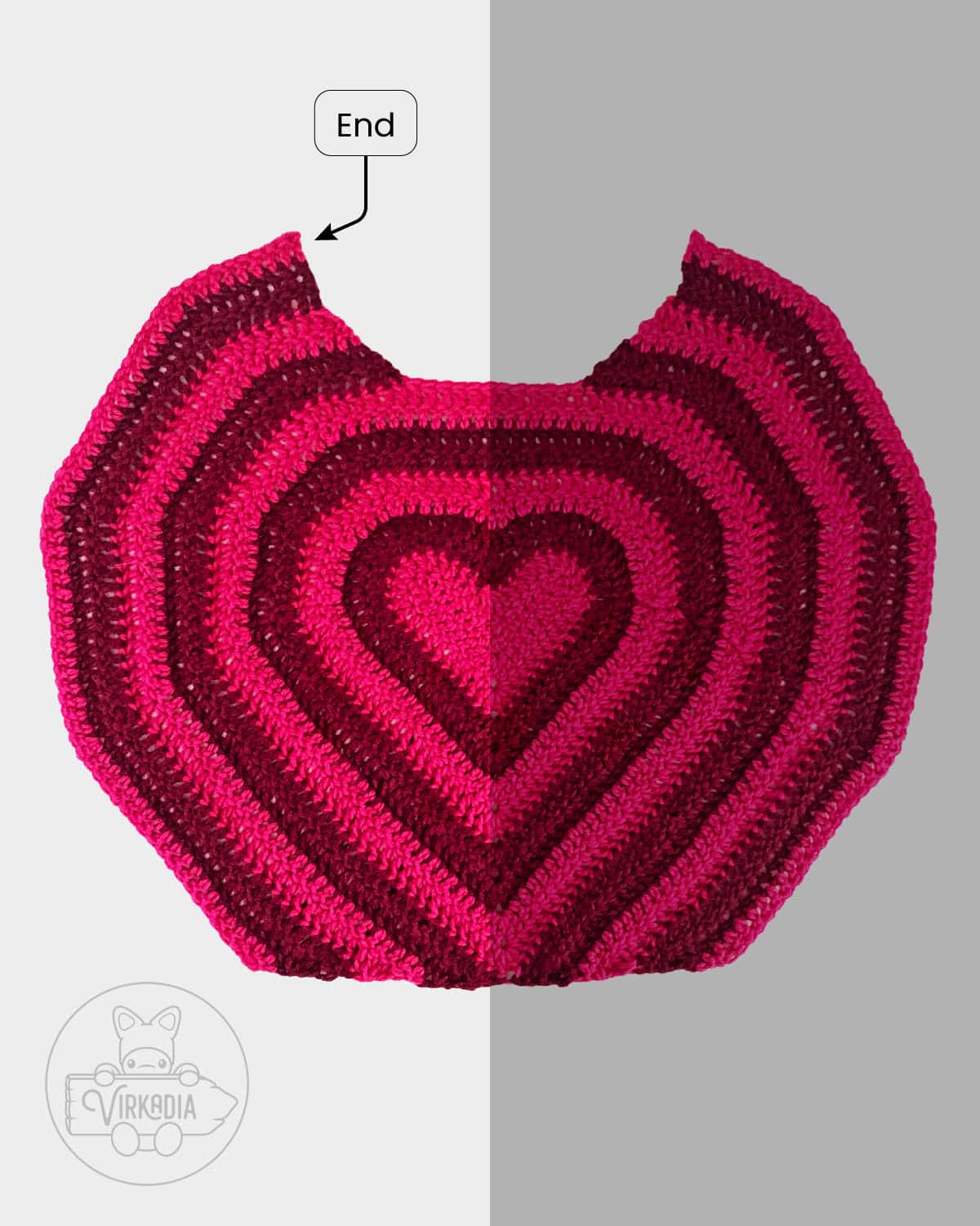 free crochet heart sweater tutorial of the last 3 rounds on the dominant side