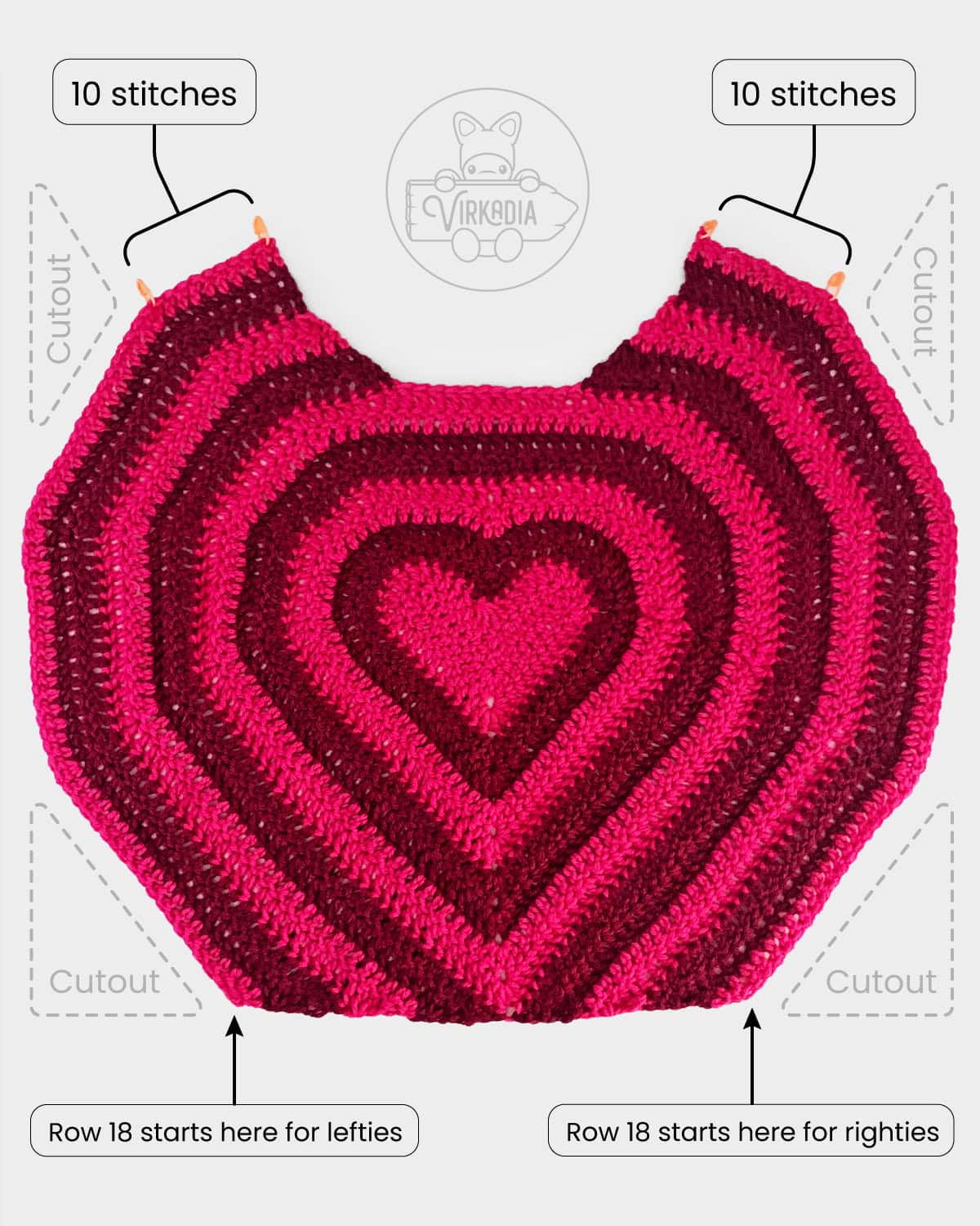 free crochet heart sweater tutorial of where the shoulders are seamed together