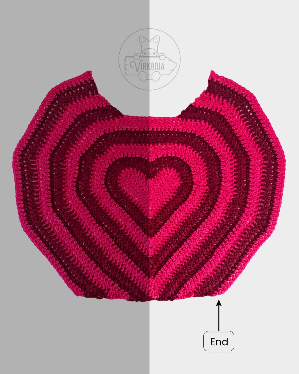 free crochet heart sweater tutorial of the last 3 rounds on the non-dominant side