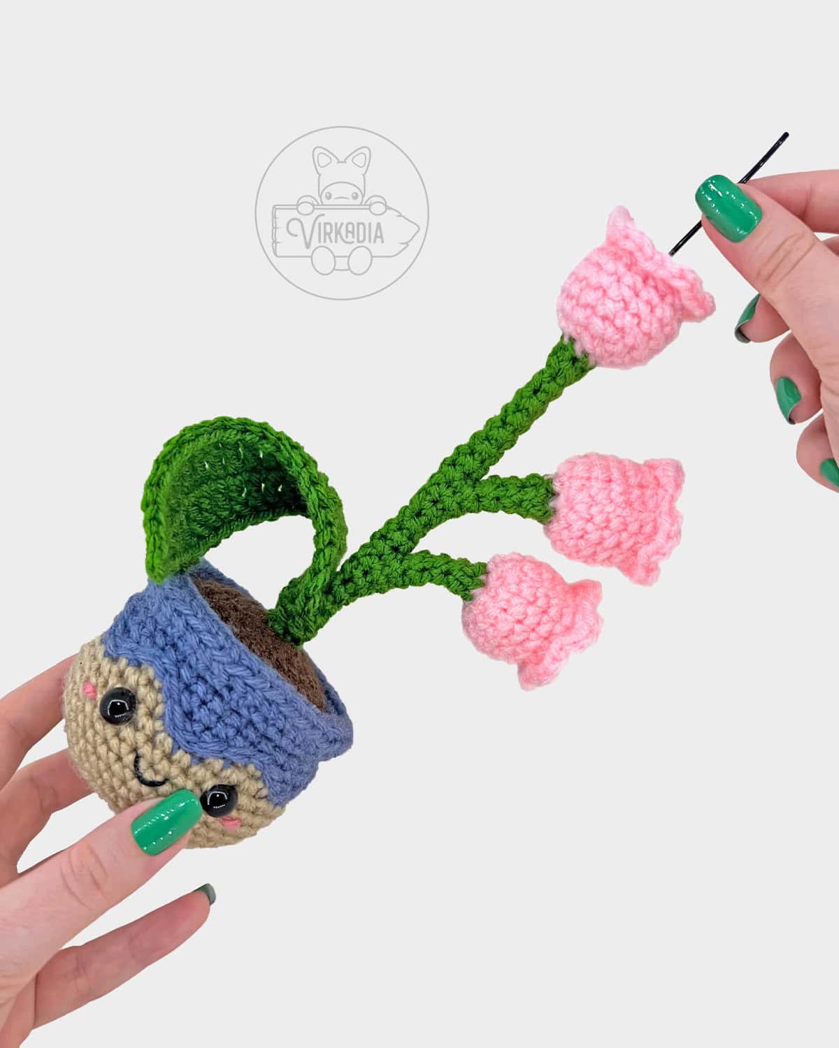free crochet lily of the valley amigurumi pattern tutorial of how to add wire into the flower and stem