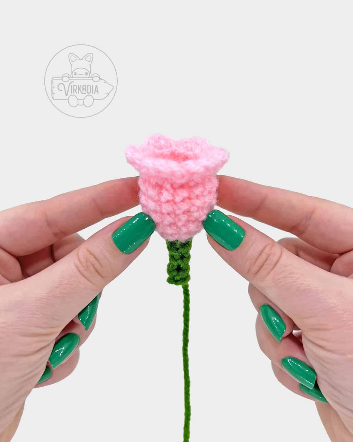 free crochet lily of the valley amigurumi pattern tutorial of how to the stem should look after round 4
