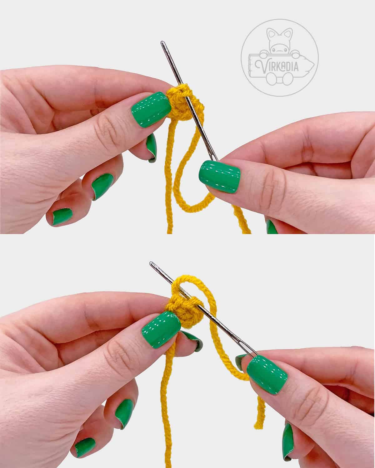 free amigurumi pattern tutorial of how to seamlessly finish off each gold coin
