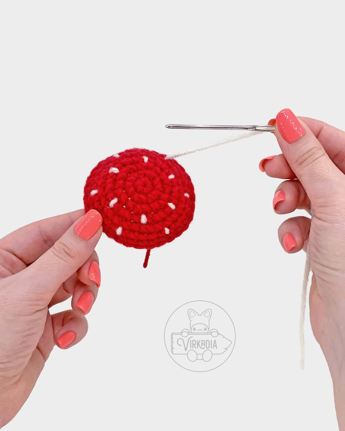 free amigurumi pattern tutorial of how the fruit seeds should look after embroidering