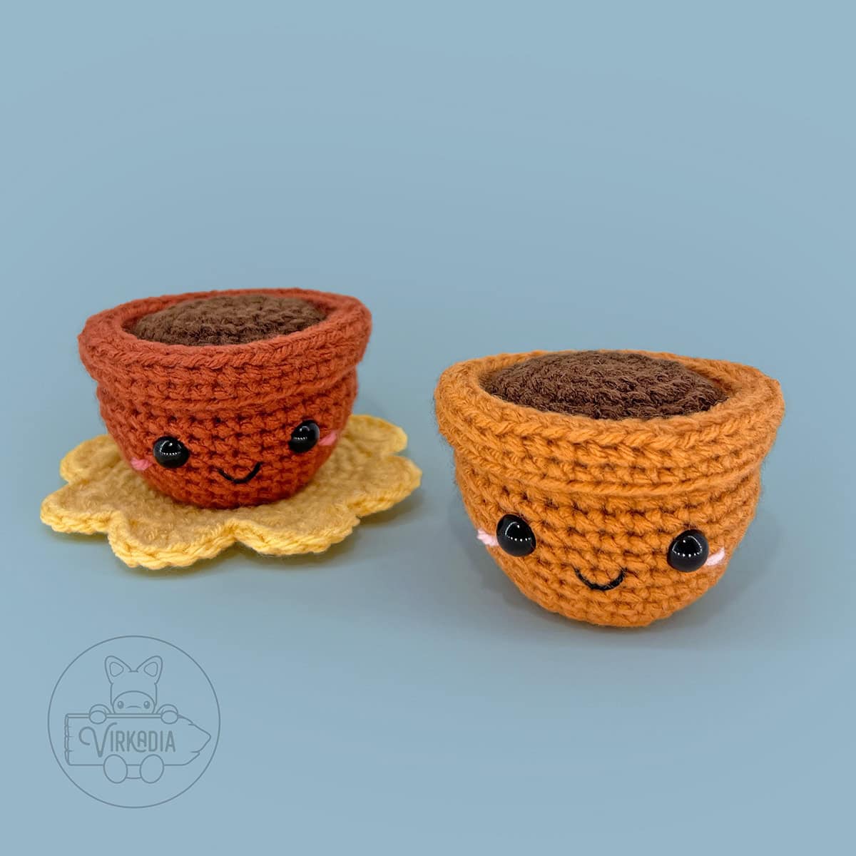 terracotta pot amigurumi plushies for floral decorations, DIY gifts, spring crafts, and plant decor