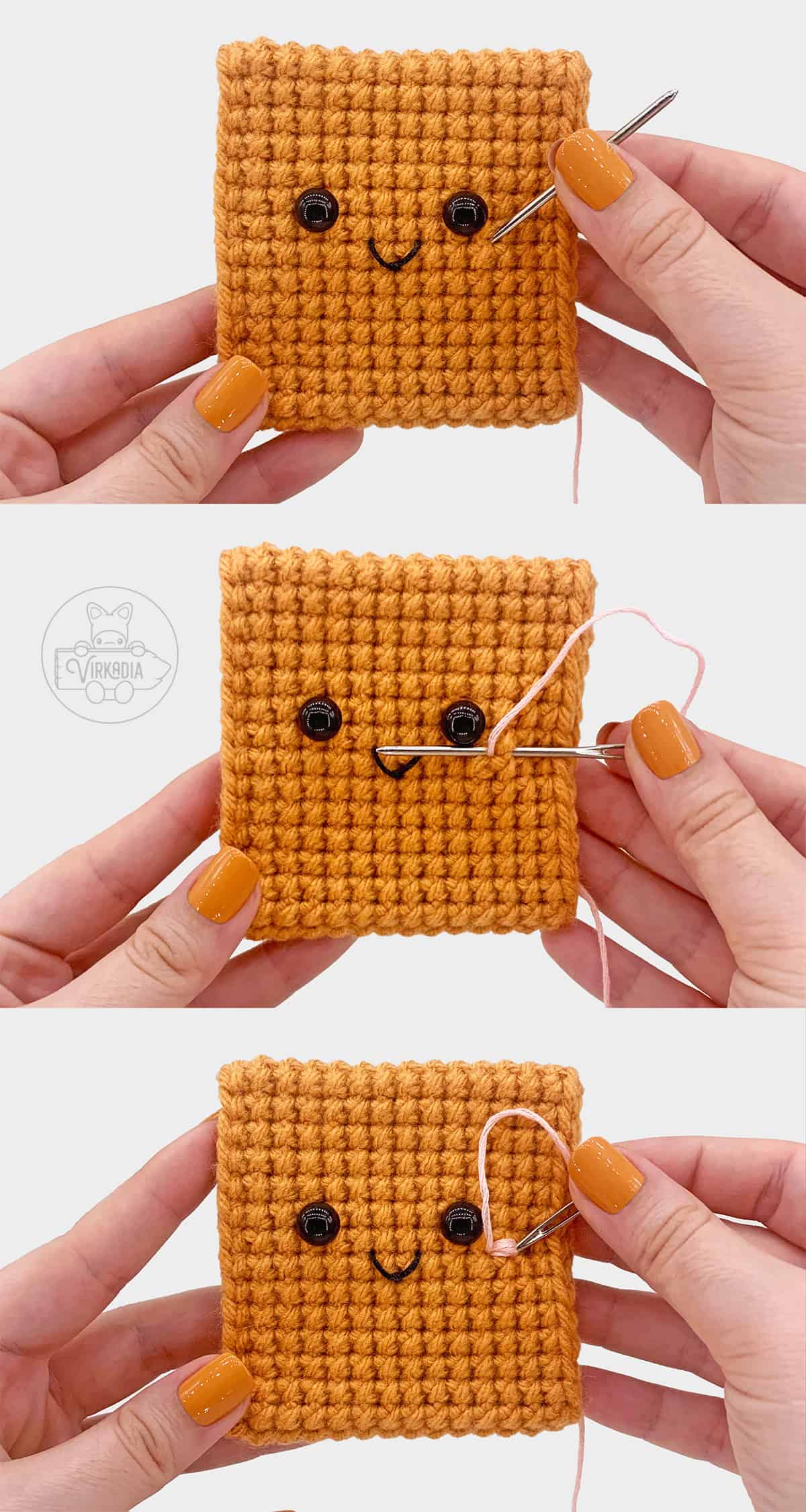 how to embroider blush onto amigurumi tutorial