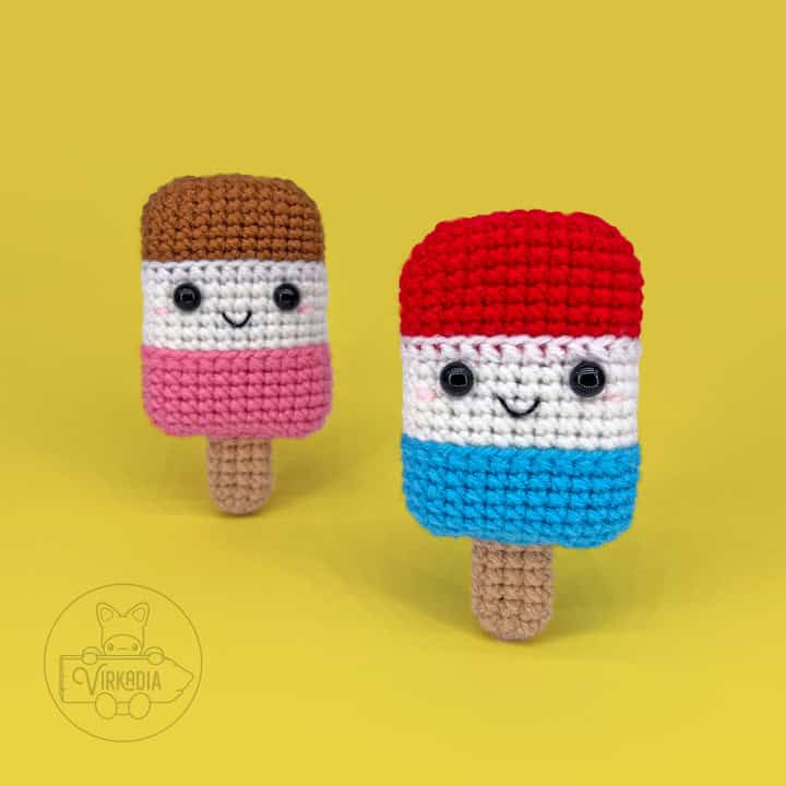 free crochet ice pop amigurumi plushies for DIY holiday gifts, summer party decorations and frozen dessert food decor