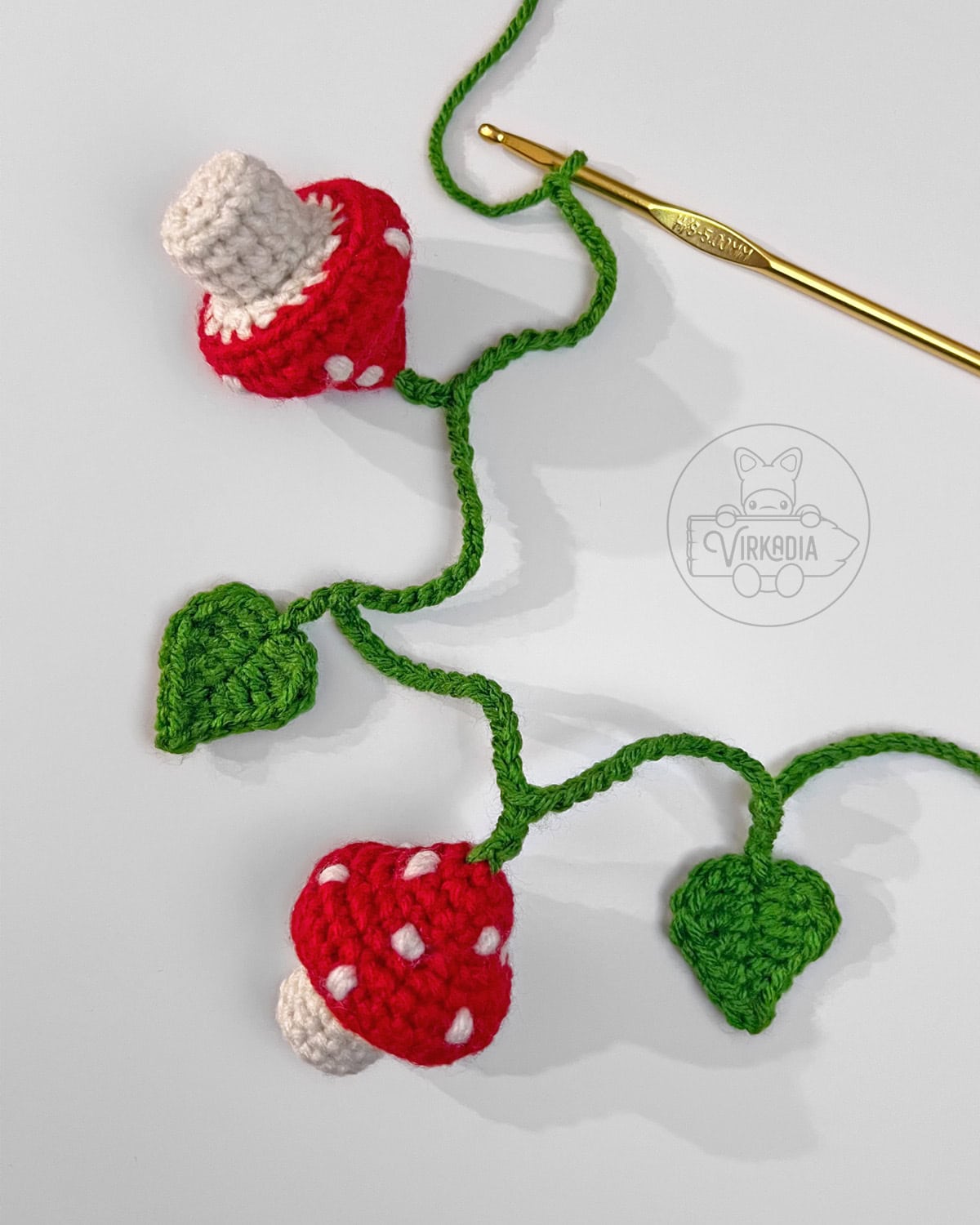 how to attach the mini crochet mushroom amigurumi into a garland