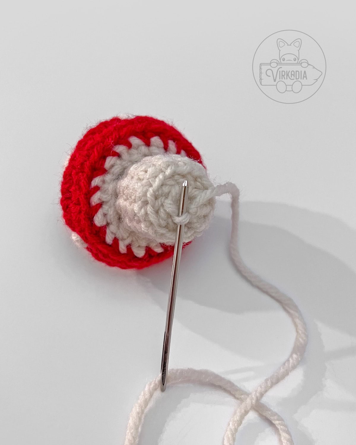 how to sew the mini crochet mushroom amigurumi closed