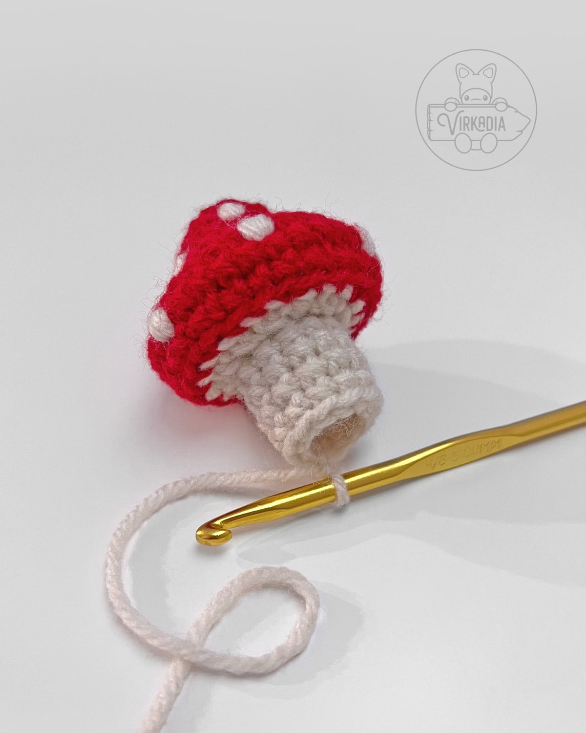 how the mini crochet mushroom should look before beginning to close the bottom