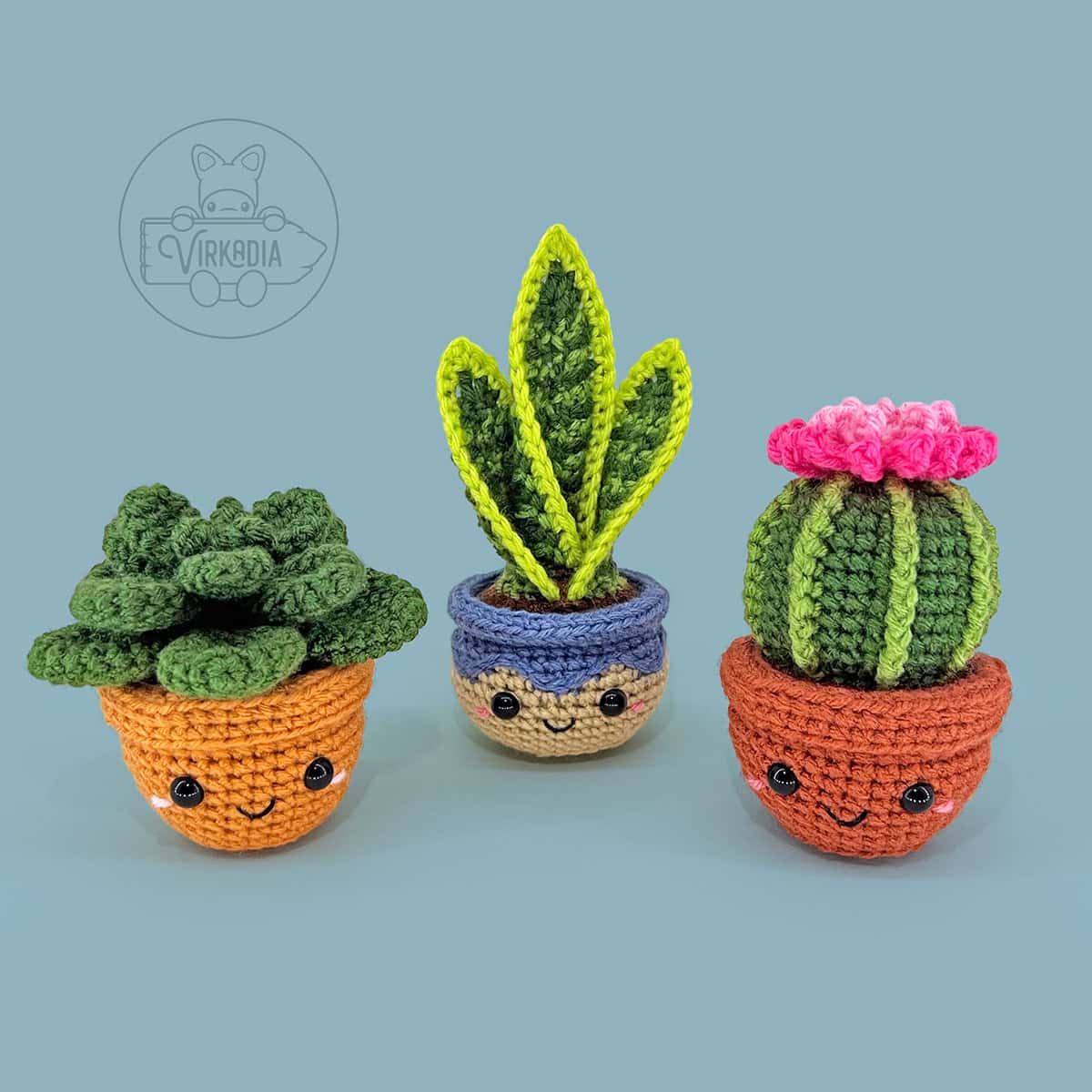 free crochet succulent and crochet snake plant and crochet barrel cactus amigurumi plushies for summer decorations, DIY gifts, spring crafts, and plant decor