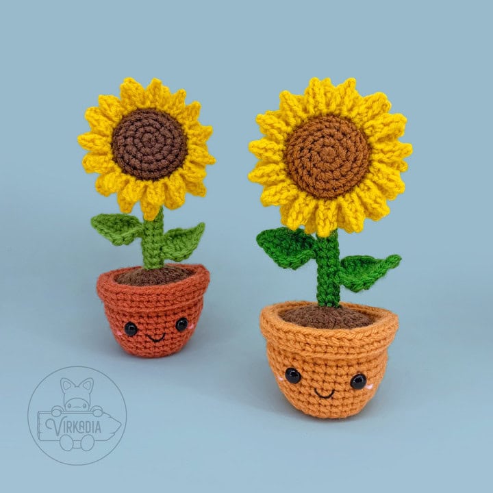 free crochet sunflower amigurumi plushies for DIY gifts, spring crafts, and plant decor