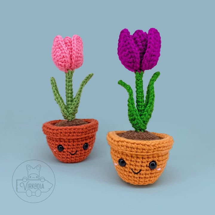 free crochet tulip amigurumi plushies for DIY gifts, spring crafts, and plant decor