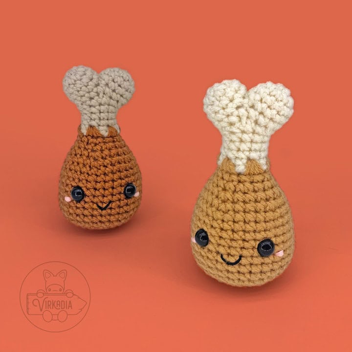 free crochet turkey leg amigurumi plushies for Thanksgiving decorations, DIY fall decor, play food, and handmade holiday gifts