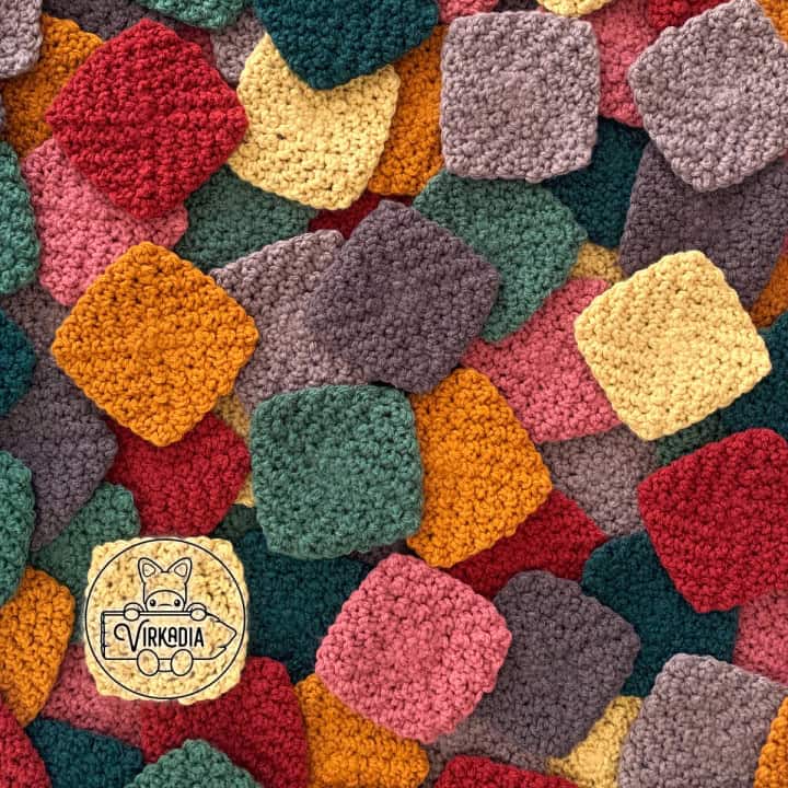 free crochet pattern for virkadia granny squares in autumnal colors for patchwork cardigans and sweaters, and crochet motif bags