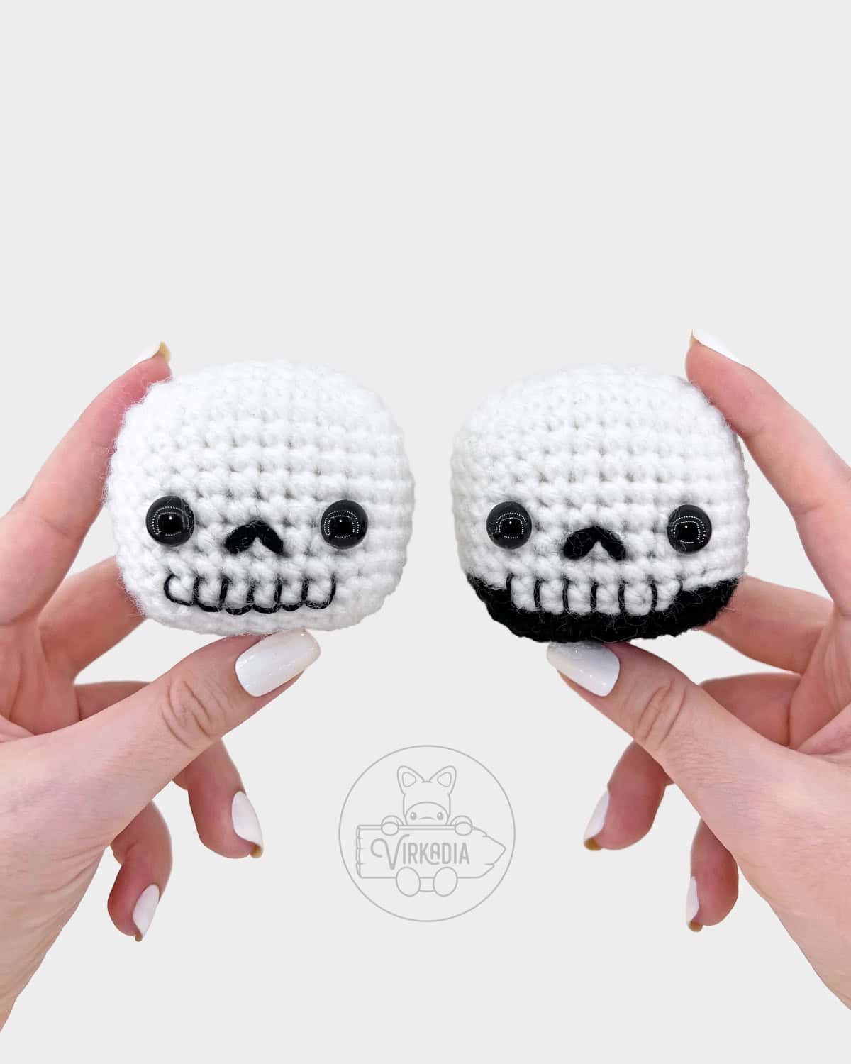crochet grim reaper amigurumi pattern comparison of different skull versions