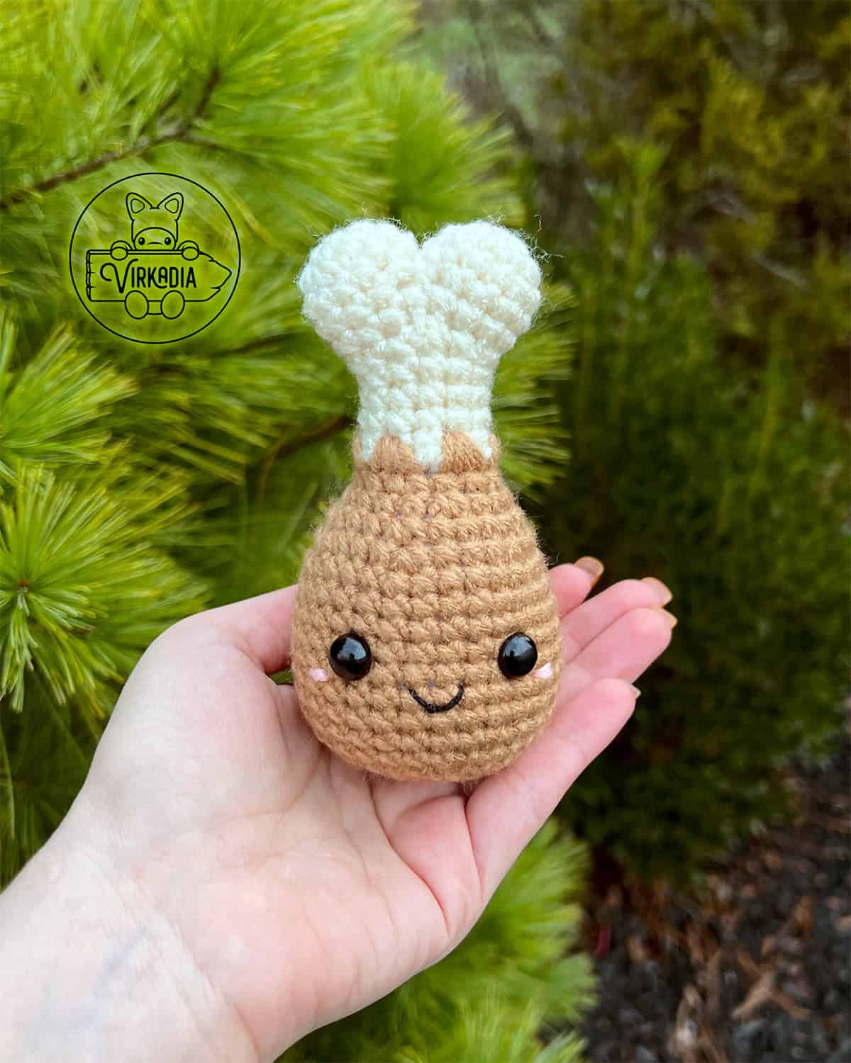 candid shot of free crochet turkey leg amigurumi plushie for Thanksgiving decorations, DIY fall decor, and handmade gifts