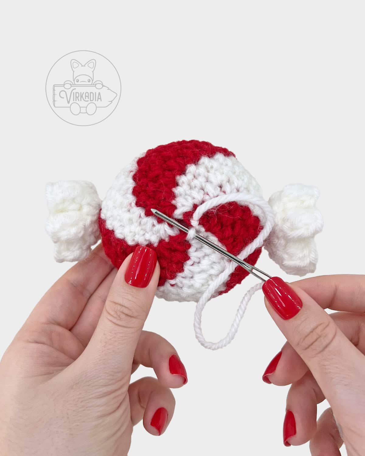 free crochet peppermint candy amigurumi pattern tutorial of how to sew closed