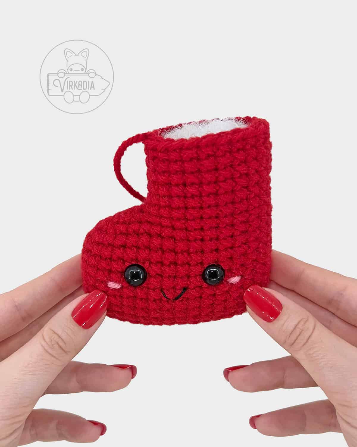 free crochet stocking amigurumi pattern tutorial of how your piece should look after round 19
