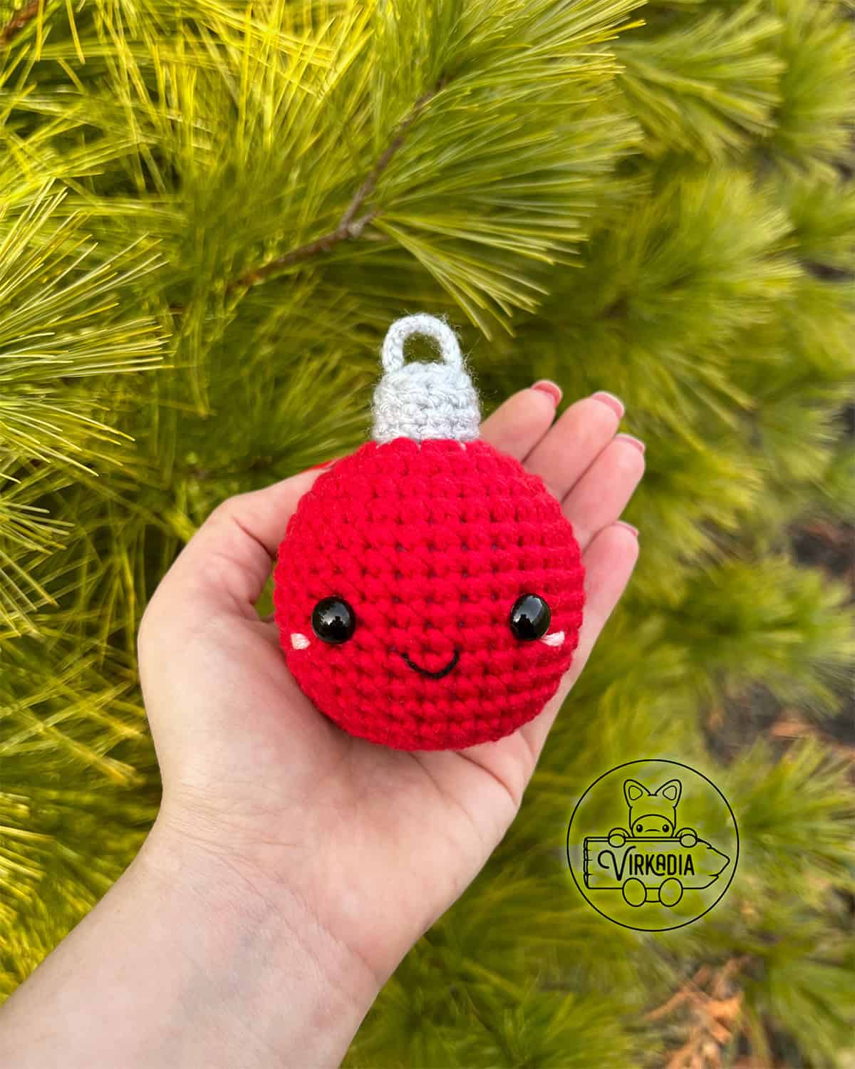 candid shot of crochet ornament amigurumi plushie for Christmas decorations, DIY winter decor, and handmade holiday gifts