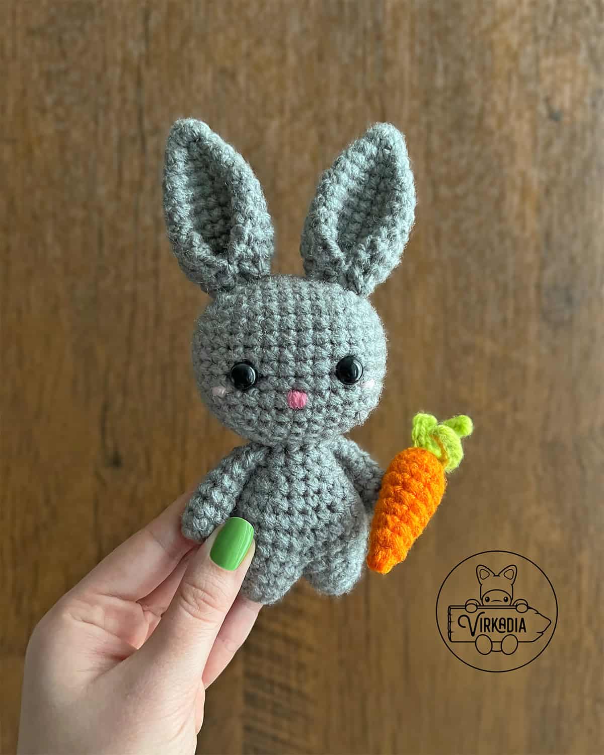 candid shot of free crochet bunny amigurumi plushie for DIY Easter decorations, homemade holiday gifts, animal decor, and spring crafts