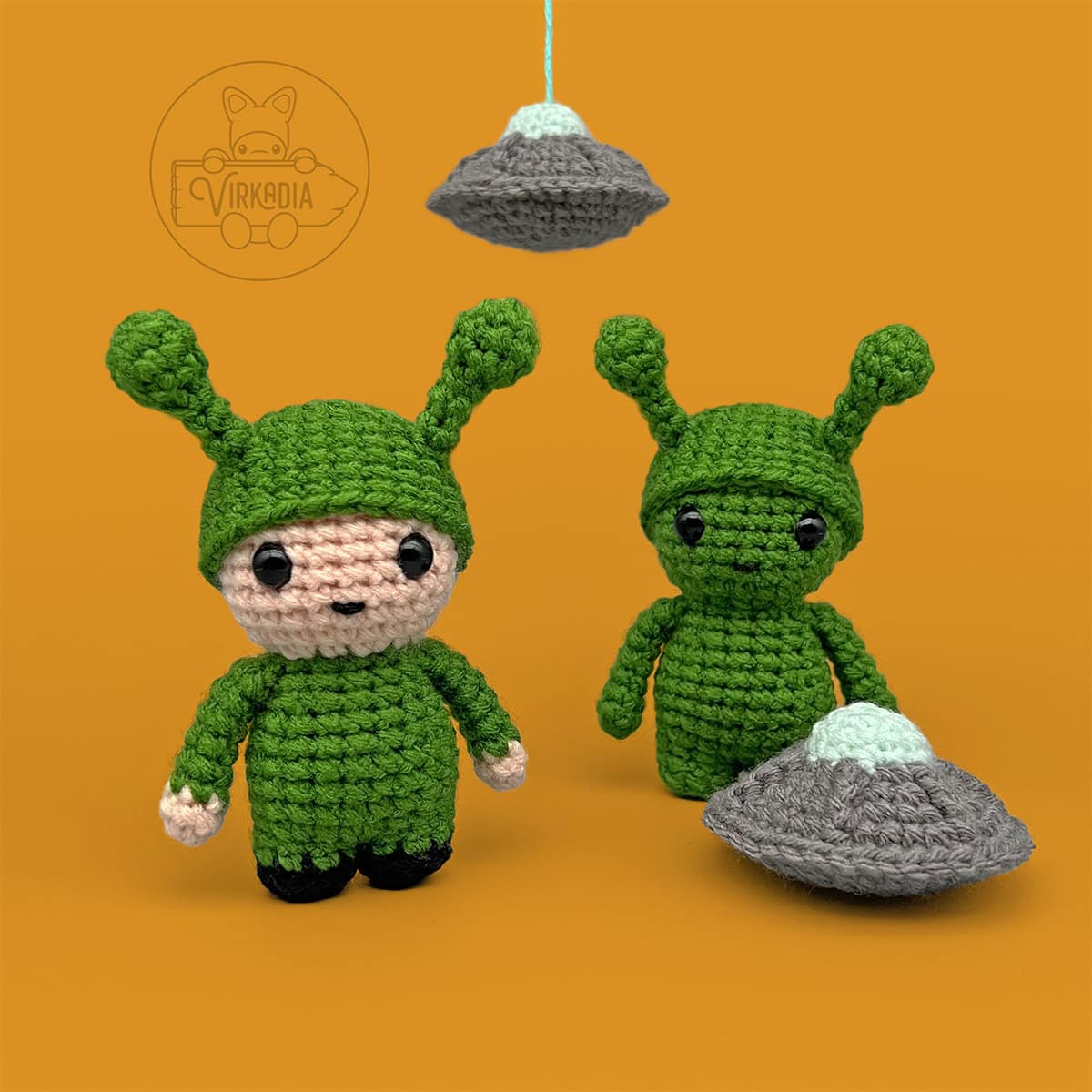 free Little Alien Guy crochet pattern for DIY doll making, sci-fi amigurumi crafts, and Halloween decor