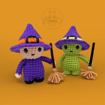 free Little Witch Guy crochet pattern for DIY doll making, magical amigurumi crafts, and Halloween decor