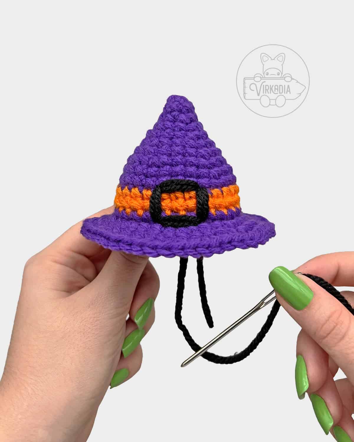 free Little Witch Guy crochet doll tutorial of how to embroider a buckle onto your witch hat