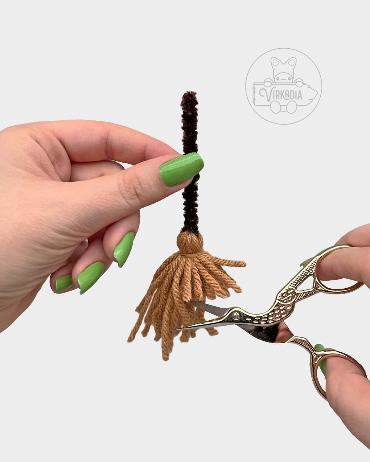 free Little Witch Guy crochet doll tutorial of how to trim the broom
