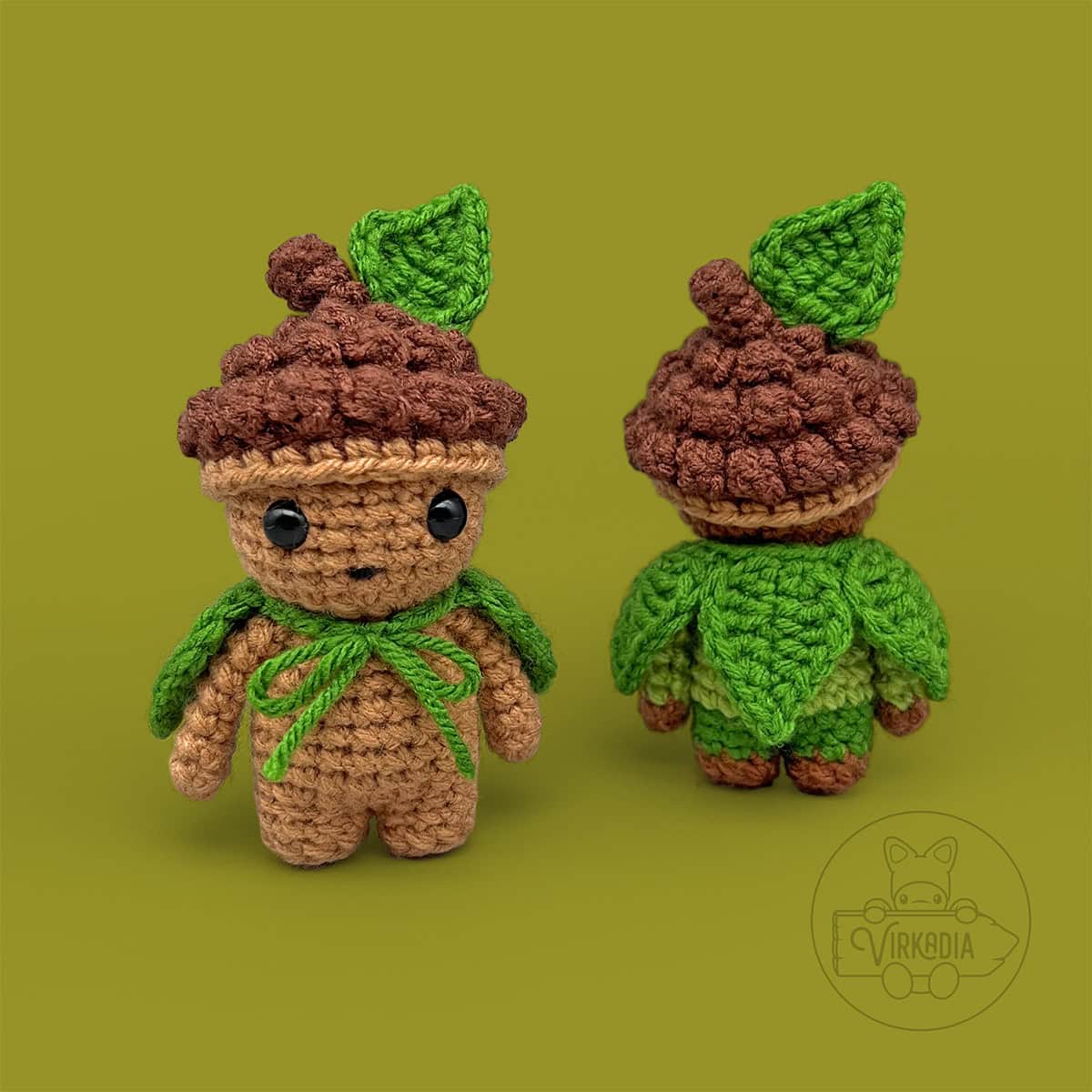 free Little Acorn Guy crochet pattern for DIY doll making, autumn amigurumi, cottagecore crafts, and fall decor