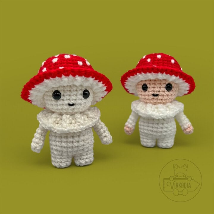 free Little Mushroom Guy crochet pattern for DIY doll making, autumn amigurumi, cottagecore crafts, and fall decor