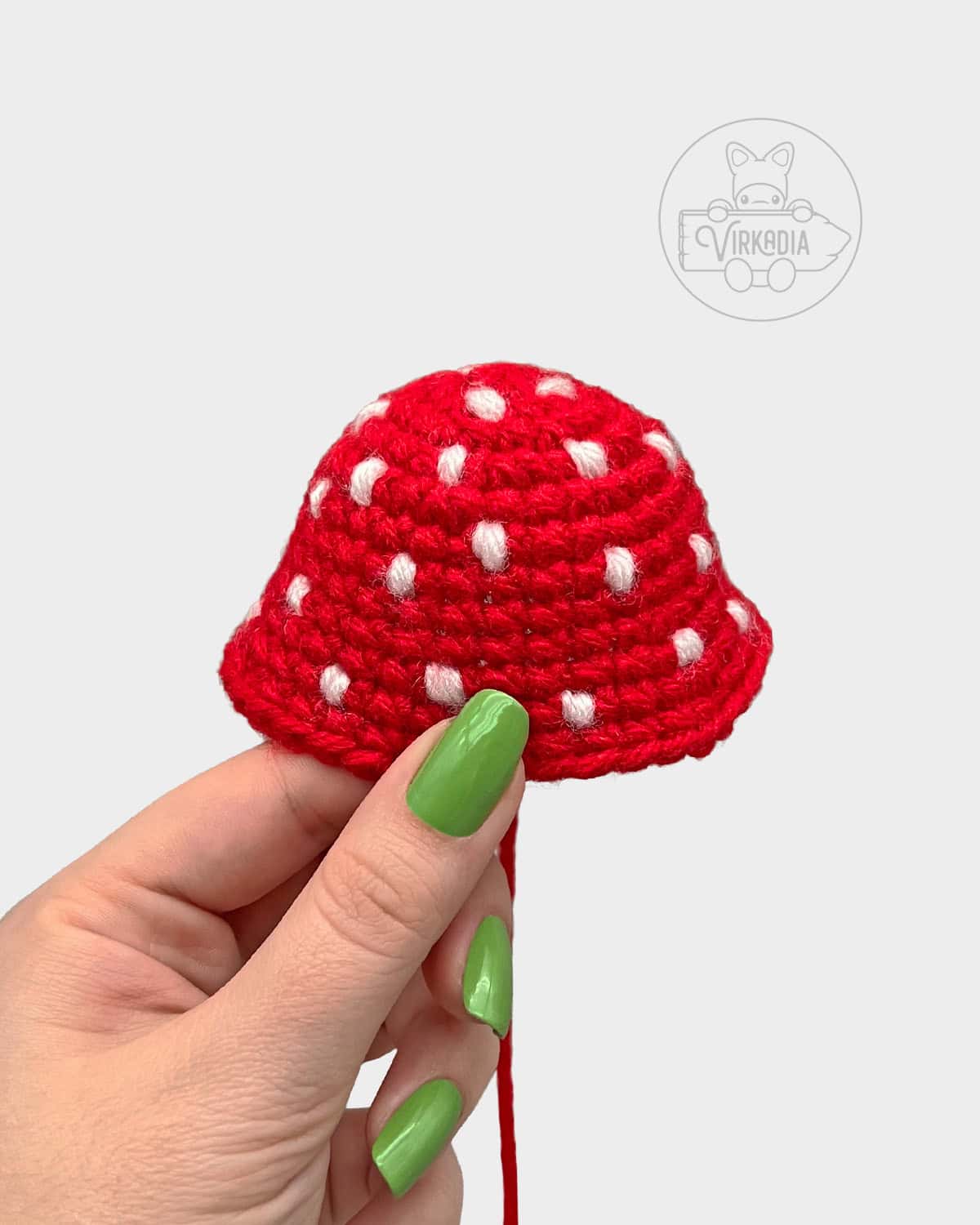 free Little Mushroom Guy crochet doll tutorial of how the mushroom cap should look after embroidering the spots